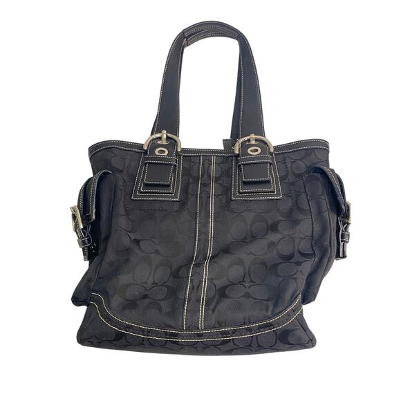 Vintage Coach Signature Carryall Shoulder Tote Bag Black Canvas Tote Large - Picture 1 of 16
